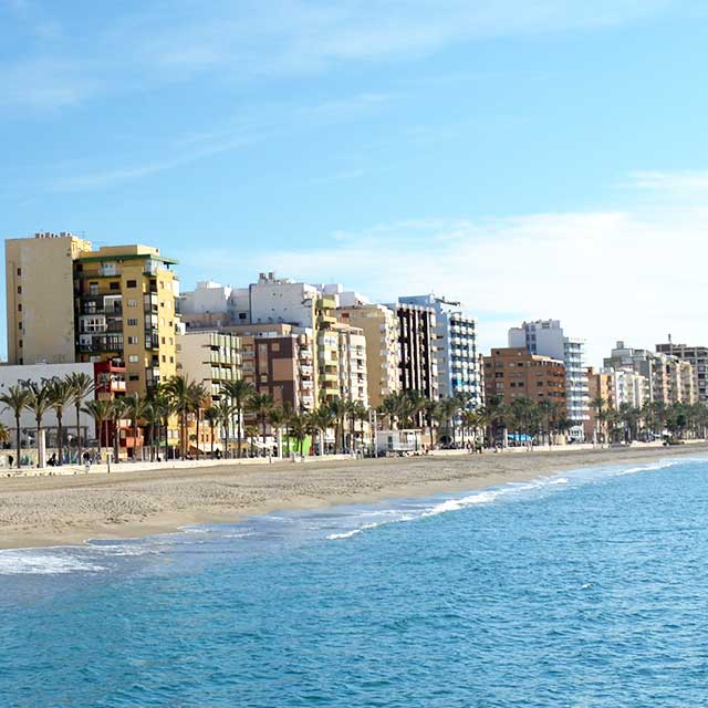 Playa de San Miguel – Zapillo · Playa del Palmeral · Playa de la Térmica · Playa de Nueva Almería · Playa de las Olas · Playa de Costacabana · Mapa de playas